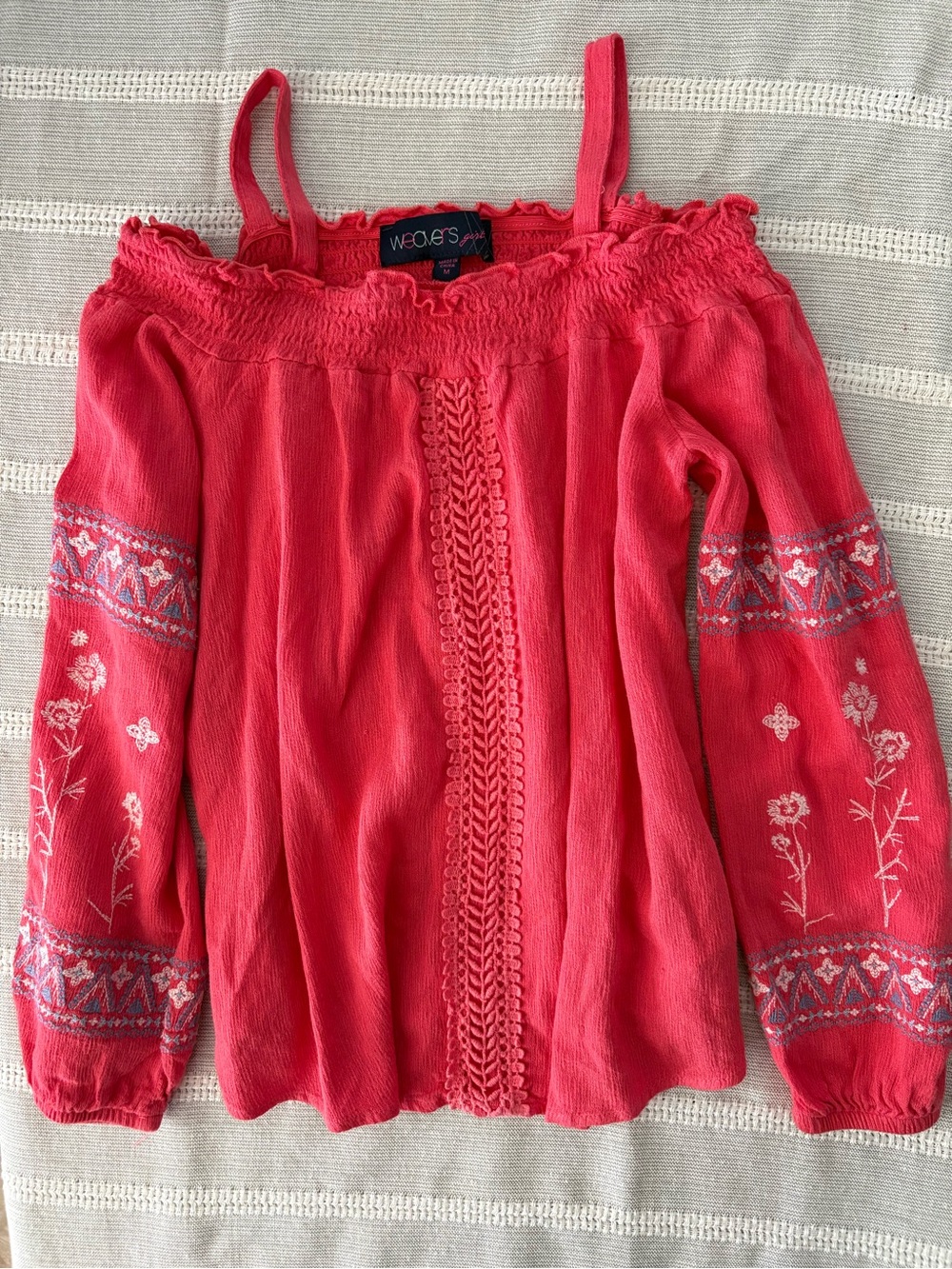 Weavers Coral Off-Shoulder Embroidered Blouse